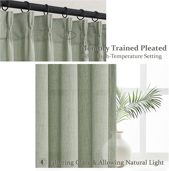 Extra Long Sage Green Thick Linen Sheer Curtains 108 Inches Long - Image 4