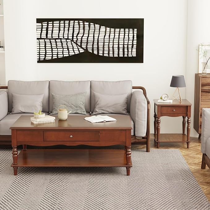 Mid-Century Modern Living Room Coffee Table Set, 2-Piece Solid Wood Living Room by MIAUWUUFHOME