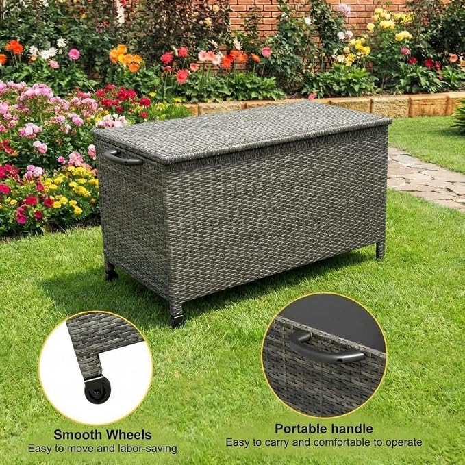 GarveeLife Outdoor Wicker Storage Box, PE Rattan Patio Storage Chest - Image 4