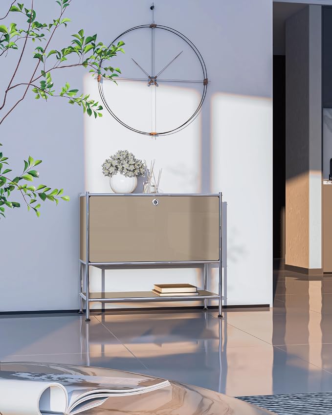 Metal Sidetable with Flap Door, 27.5" Height - Image 2