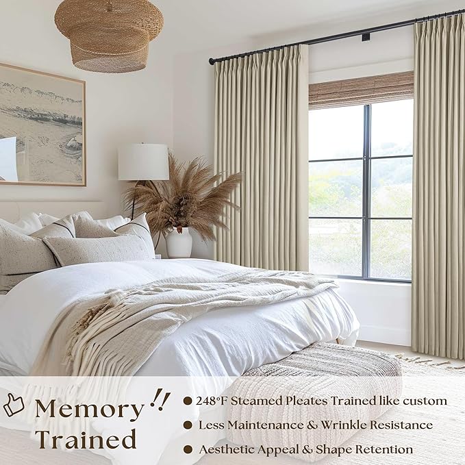 Burlywood Birch Pleated Blackout Linen 108 Inch Long Curtains 60 Inch Wide | - Image 2