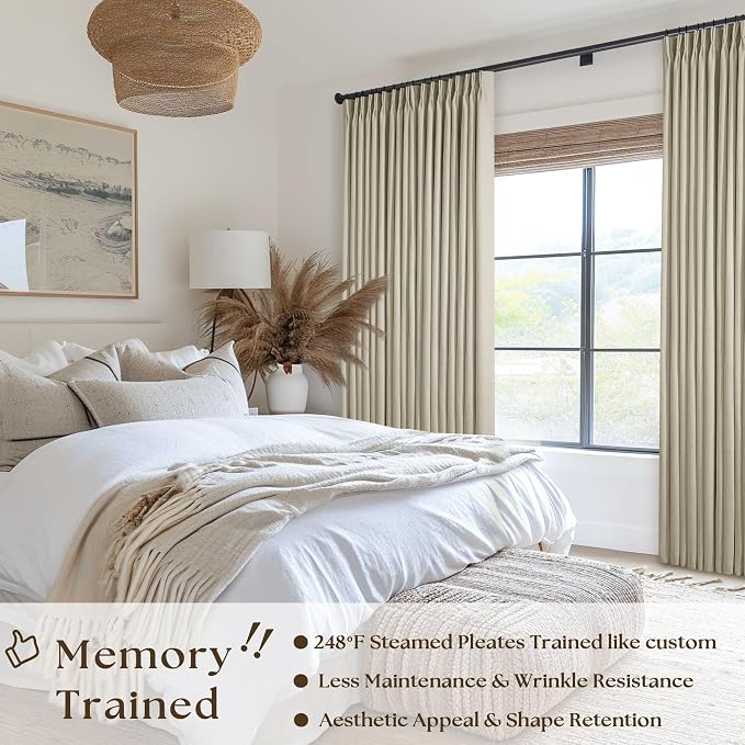 Extra Wide Burlywood Birch Pleated Blackout Linen 60 x 84 Inch Curtains | 100% - Image 2