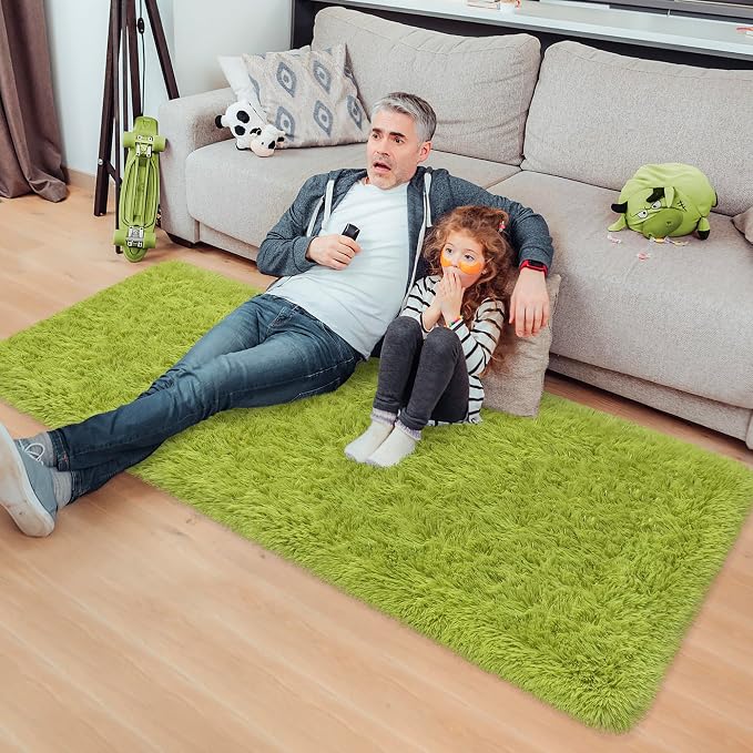 Green Runner Rug for Bedroom Green 2x5ft Fluffy Area Rug Bedside Runner Rug for - Image 3