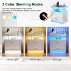 HNEBC Auto LED Nightstand Set of 2, High Gloss Bedside Table has 2 Drawers - Image 6