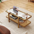 Giantex Rattan Coffee Table, 47.5" Rectangle Solid Wood Tea Table w/Tempered - Image 7
