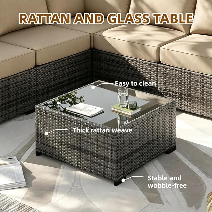 MOCHITO 5 Pieces Outdoor Patio Furniture Sets, All-Weather Sectional Sofa Grey - Image 2