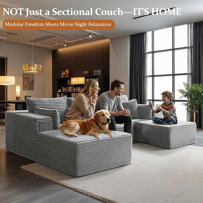 108" Oversized Cloud Sectional Couch, Comfort U Shaped Boneless Couch - Image 3