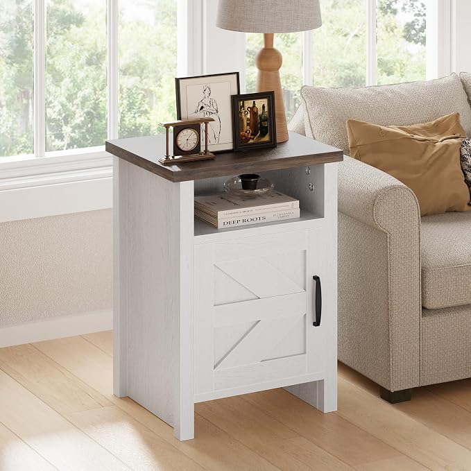 JUMMICO Farmhouse Nightstand, Modern Bedside Table - Image 2
