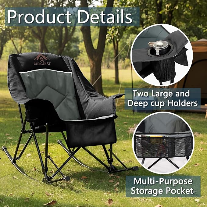 400lbs Rocking Camping Chair, Oversized Heavy Duty XL Folding Rocker - Image 7