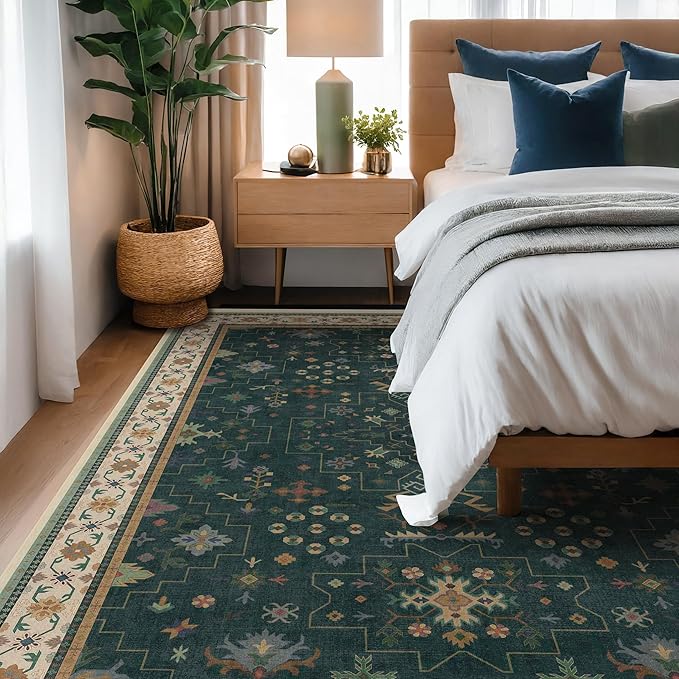 Dark Green Oushak 5x8 Living Room Rug - Image 7
