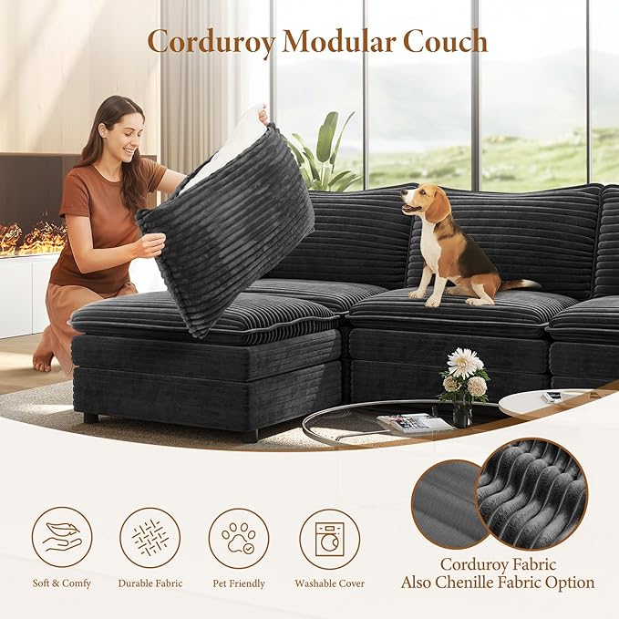 Vesgantti 108" U Shaped Sectional Couch, Comfy Cloud Modular Sectional Sofa - Image 6