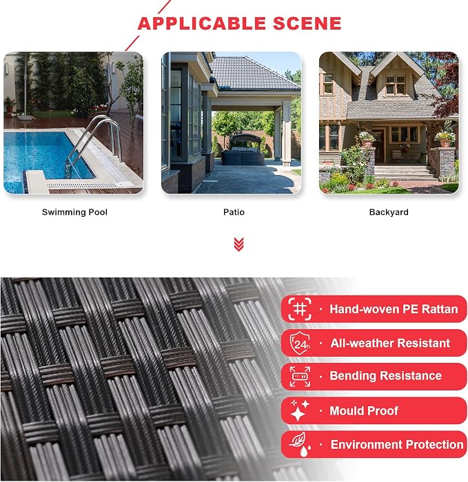 Kullavik Outdoor Patio Furniture Set 6 Pieces Sectional Rattan Sofa Set Brown - Image 7