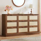 HUAHUU 9 Drawer Dresser for Bedroom, 60 Inch Long Dressers & Rattan Chest of by HUAHUU