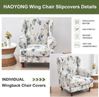 HAOYONG Wing Chair Slipcovers Elastic Printed Wingback Chair Covers 2 Pieces - Image 4