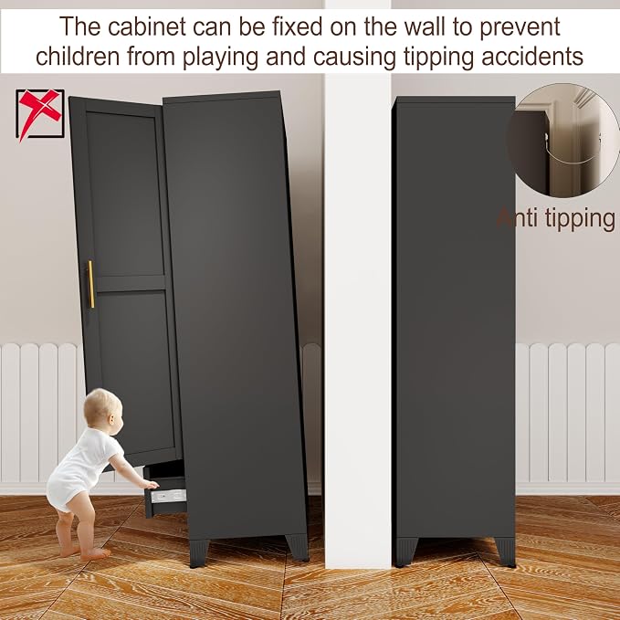 71"H Metal Tall Armoire Wardrobe Closet - Image 5
