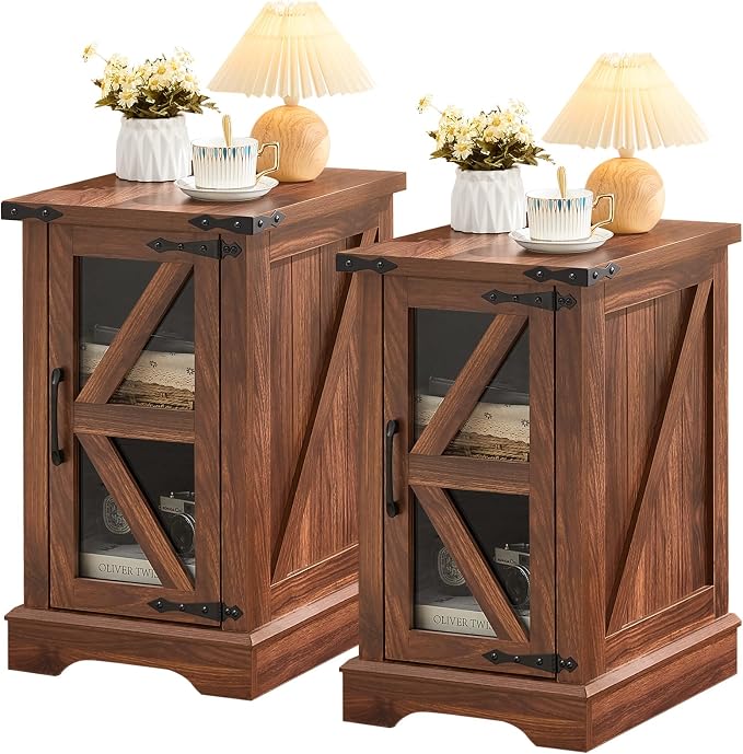 Joaxswe Narrow Night Stand Set 2, Farmhouse Side End Table by Joaxswe