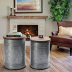 Rustic Storage Ottoman Seat Stool, Farmhouse Accent Side Table, Antique - Image 2