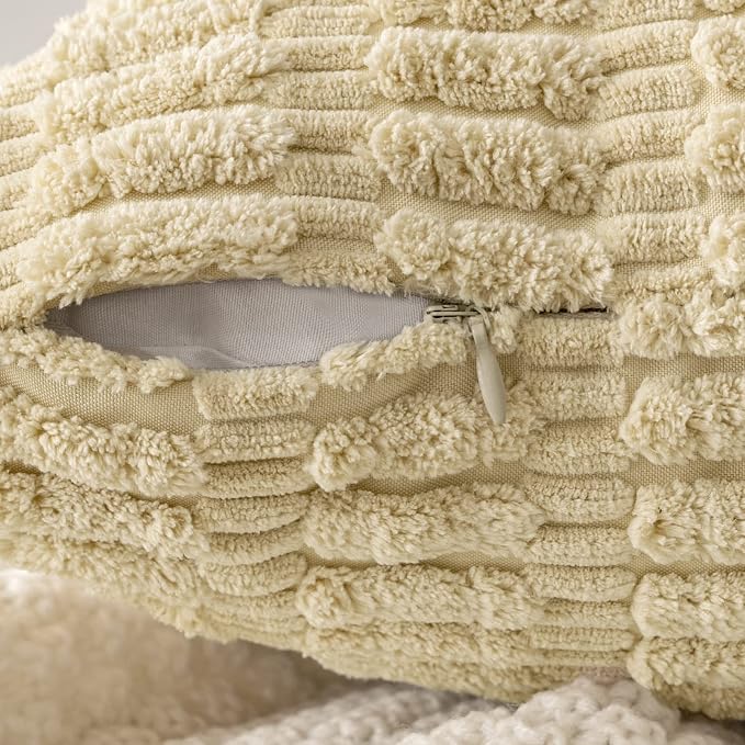 MIULEE Corduroy Decorative Throw Pillow Covers 16x16 Beige Pack of 2 | Soft - Image 7