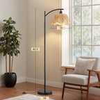 Oneach Boho Rattan Floor Lamp for Living Room, Farmhouse Standing Lamp - Image 3