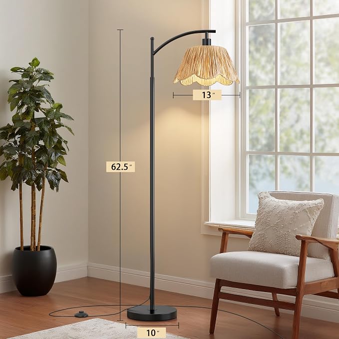 Oneach Boho Rattan Floor Lamp for Living Room, Farmhouse Standing Lamp - Image 3