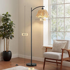 Oneach Arc Floor Lamp for Living Room, Rattan Boho Floor Lamp - Image 3