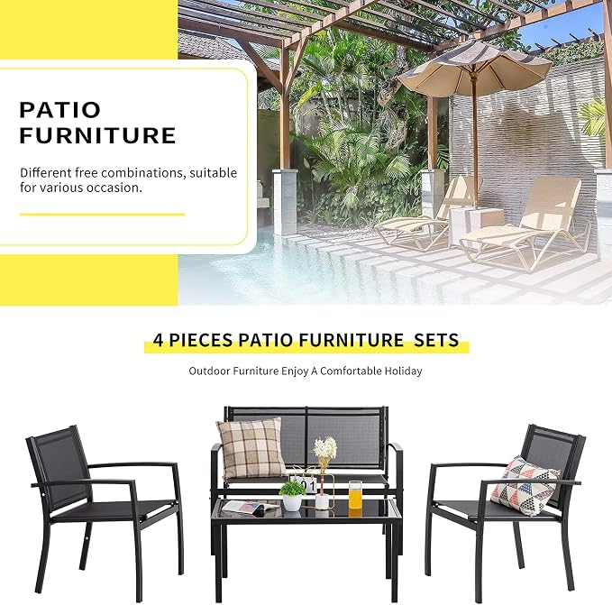 Shintenchi 4 Pieces Patio Furniture Set All Weather Textile Fabric Outdoor - Image 7