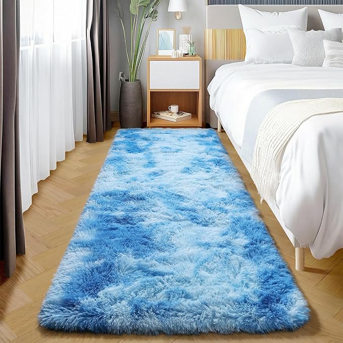 Runner Rugs for Boys Bedroom Living Room, Fluffy Tie-Dyed Blue 2x6 Area Rug | - Image 7