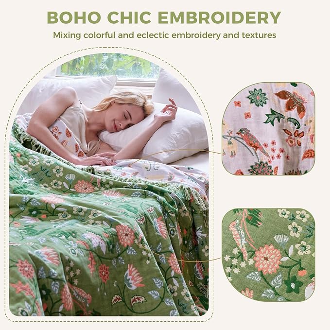 LUTBM Boho Throw Blanket for Bed 100% Cotton Soft Lightweight Quilt Room Decor - Image 4