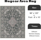 8x10 Black Grey Retro Floral Washable Area Rug - Image 2