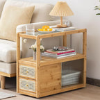 Tiita Rattan Nightstand Side Table, Bamboo Accent Bedside Tables, Glass Coffee by TiitaHome