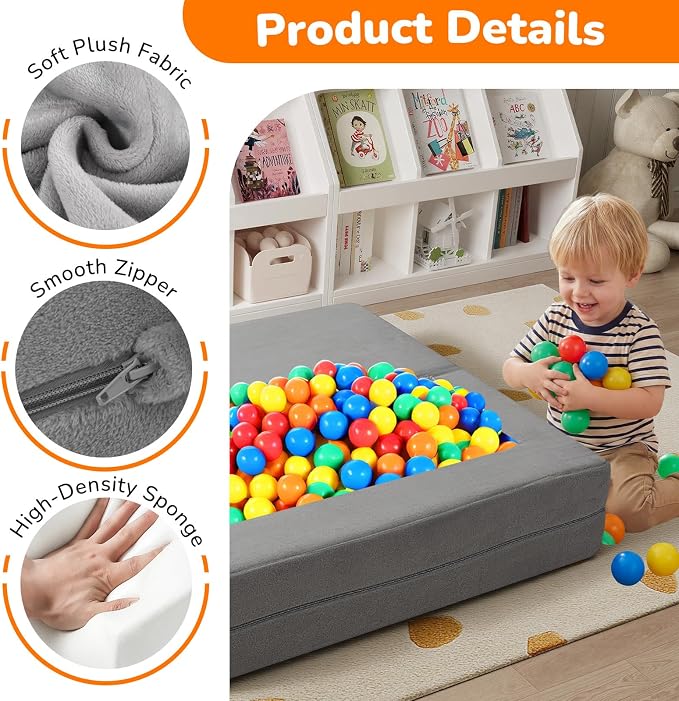 MeMoreCool Kids Play Couch Sofa – Grey Modular Convertible Foam Couch Soft - Image 5