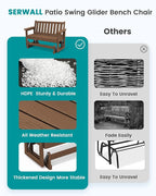 SERWALL 2 Person Patio Glider Rocking Chair, HDPE Material Weather-Resistant - Image 6