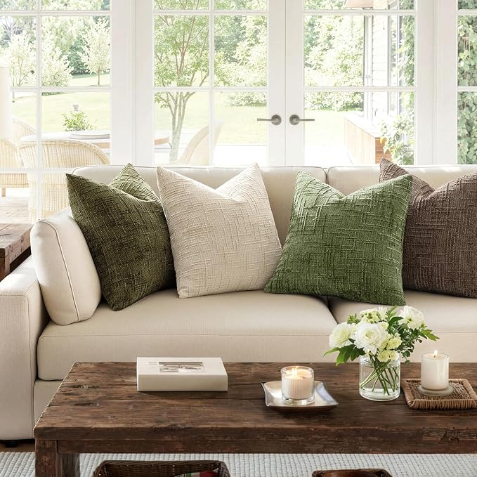 MIULEE Chenille Textured Throw Pillow Covers Sage Green 20x20 Set of 2 | Slubby - Image 5