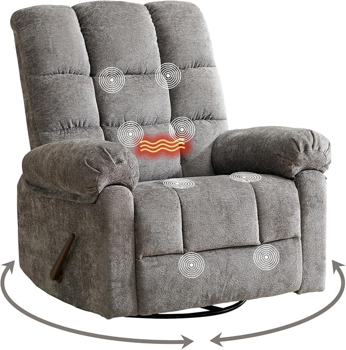 Swivel Rocker Recliner with Massage and Heat, Oversized Rocker Recliner with by Rhevoy