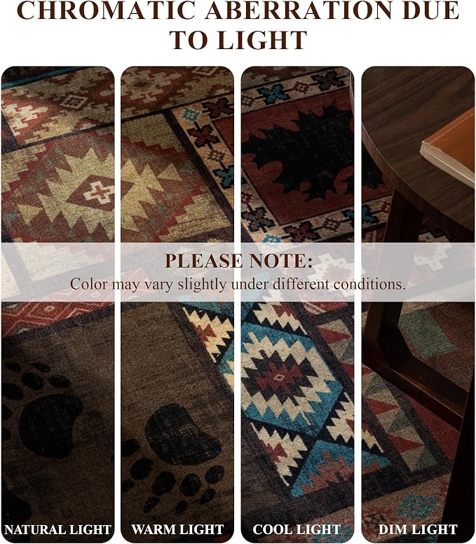Rustic Cabin Area Rug 4x6, Machine Washable Lodge Bear Rug, Non-Slip Low Pile - Image 3