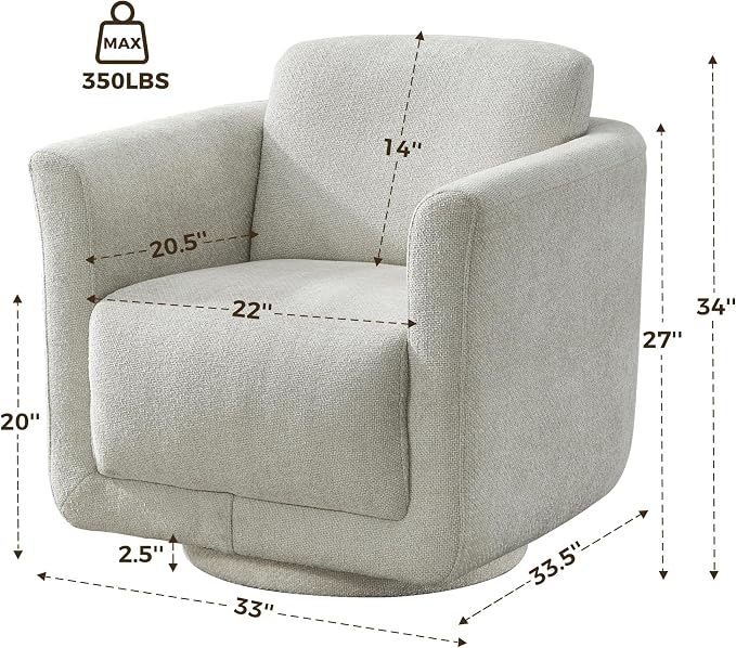 Swivel Accent Chair, 360° Barrel Swivel Lounge Seat - Image 3