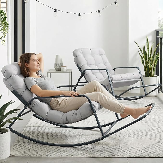 RADIATA 2pcs Rocking Lounge Chair, Indoor Outdoor Reclining Lounger by RADIATAPatioGardenFurniture