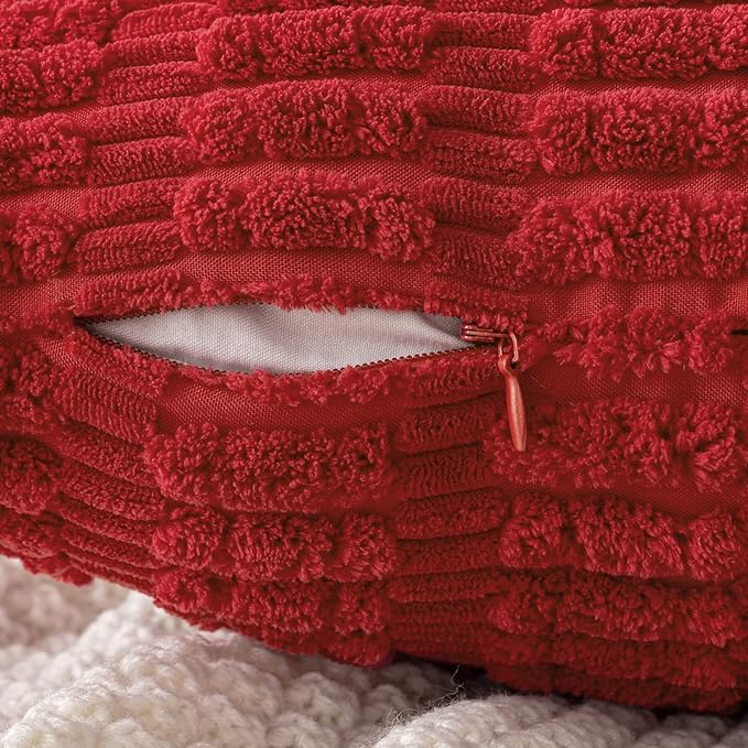MIULEE Corduroy Decorative Throw Pillow Covers 18x18 Red Pack of 2 | Soft Boho - Image 3