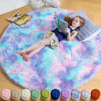 Amdrebio Purple Rainbow Mermaid Shag Round Rug 4Ft by Amdrebio