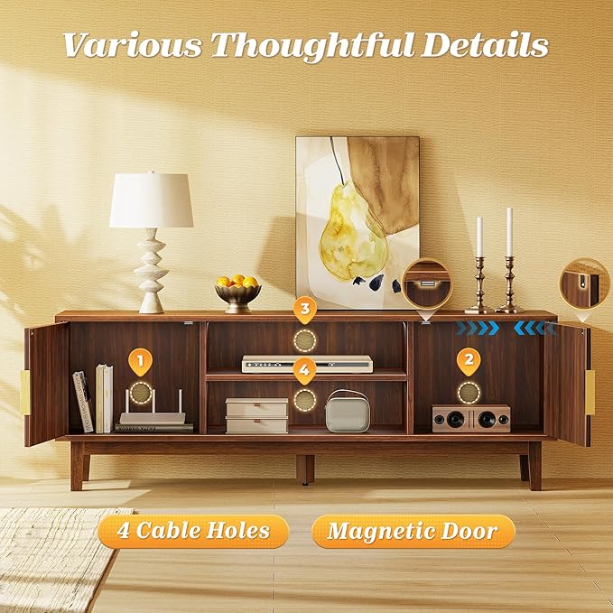 PRAISUN 54 Inch TV Stand for 50, 55 Inch TV, Fluted Entertainment Center - Image 4