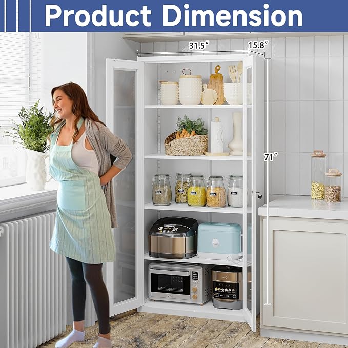Glass Display Cabinet With Doors, 4 Adjustable Shelves - Image 3