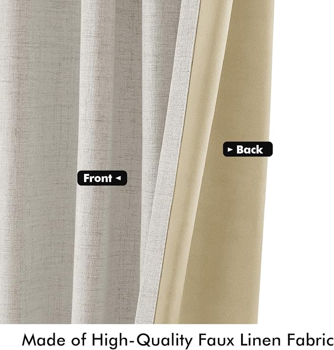 MIULEE 100% Blackout Linen Curtains 42 x 84 Inch Cream White 2 Panels | Thermal - Image 6