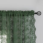 YJ YANJUN Vintage Lace Curtains-Victorian Floral Dark Green Boho 102 inch Long - Image 3