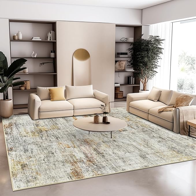 Soalmost 10x14 Area Rugs for Living Room Washable Rug Non-Slip Gray/Rust | - Image 9