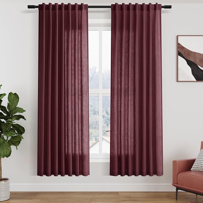 Burgundy Linen Curtains 72 Inch Length by Nanspring