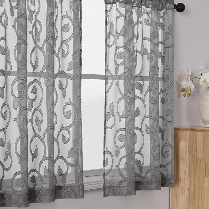 Furman Cafe Curtains 30 Inch Length 2 Panels Set, Elegant Geometric Jacquard by OWENIE