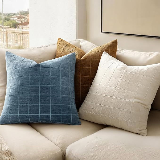 MIULEE Decorative Chenille Check Throw Pillow Covers Vintage Plaid Couch - Image 3