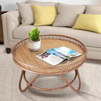 FINECASA Boho Rattan Coffee Table Round, Handwoven Modern Style Round Wicker by FINECASA