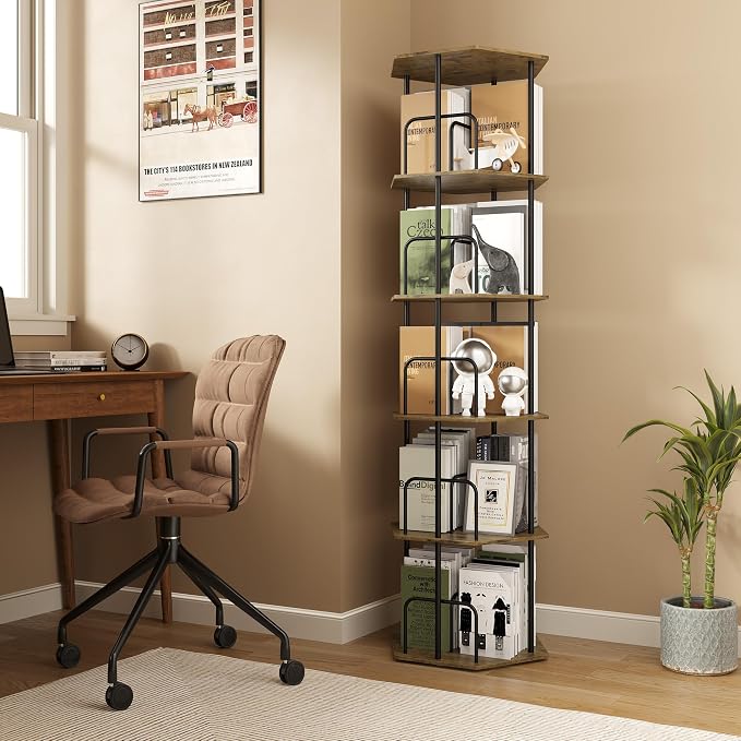 SUNMORY 5 Tier Rotating Bookshelf Tower, Revolving 360 ° Spinning Bookcase - Image 6
