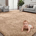 Area Rug Living Room Bedroom: 4x6 Fluffy Plush Shag Carpet Beige | - Image 2